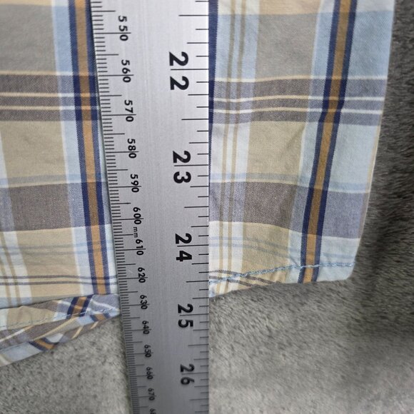 Mens Hollister Co Western Style Tan Blue Plaid Shirt Pearl Snap Button Up Size S - Picture 8 of 9